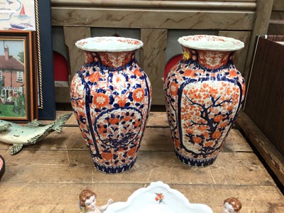 Lot 16 - Large pair of Japanese Imari fluted vases, circa 1900