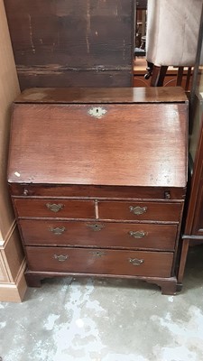 Lot 912 - Nineteenth century oak bureau with fitted interior and well, two short and two long drawers below on bracket feet, 80cm wide, 48cm deep, 100cm high