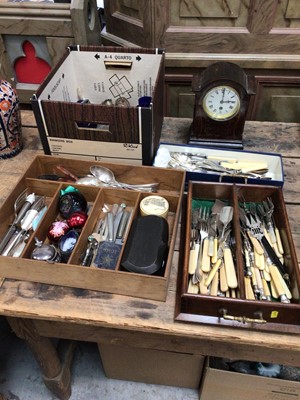 Lot 18 - Sundry items, including silver plate, Japanese ivory box, an art nouveau mantle clock, etc