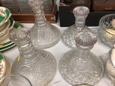 Lot 280 - Cut glass decanters and bowls, other glassware and collection of polished hardstone egg and fruit ornaments