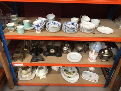 Lot 568 - Royal Meissen tea ware, coffee cans, Clarice Cliff Lilly dish, brass ware and metallic china tea pots