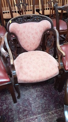 Lot 922 - Pair of Edwardian mahogany salon elbow chairs with upholstered seats and backs on cabriole legs