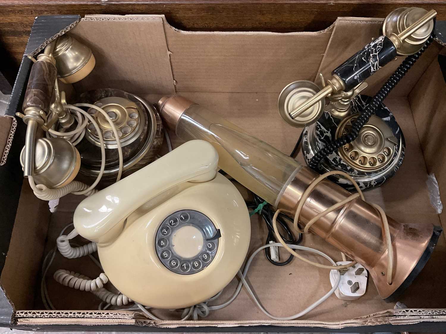 Lot 166 - Vintage telephone, two Art Deco style telephones and a lava lamp