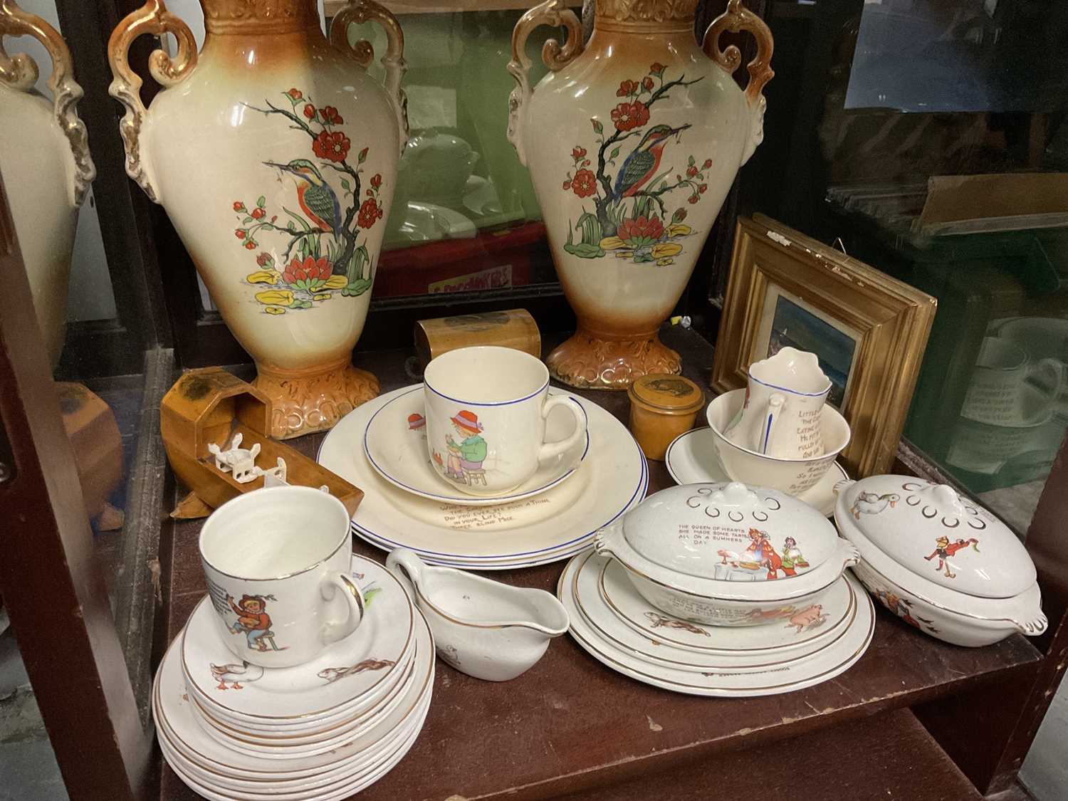 Lot 167 - Collection of nursery ceramics, mauclineware pieces and sundries.