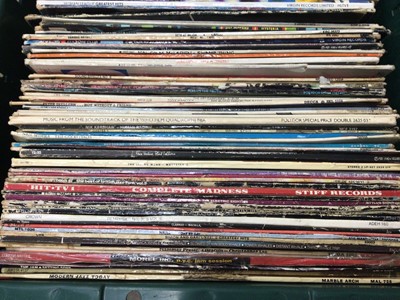 Lot 172 - One box of records, including LPs and 12 inch singles, Kraftwerk, ELO, Cure, etc, 1970s/80s