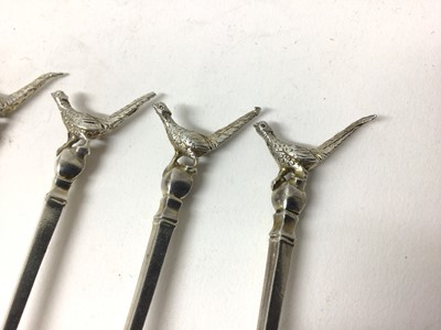 Lot 125 - Set of six silver teaspoons with pheasant terminals, William Suckling Limited, Birmingham 1956