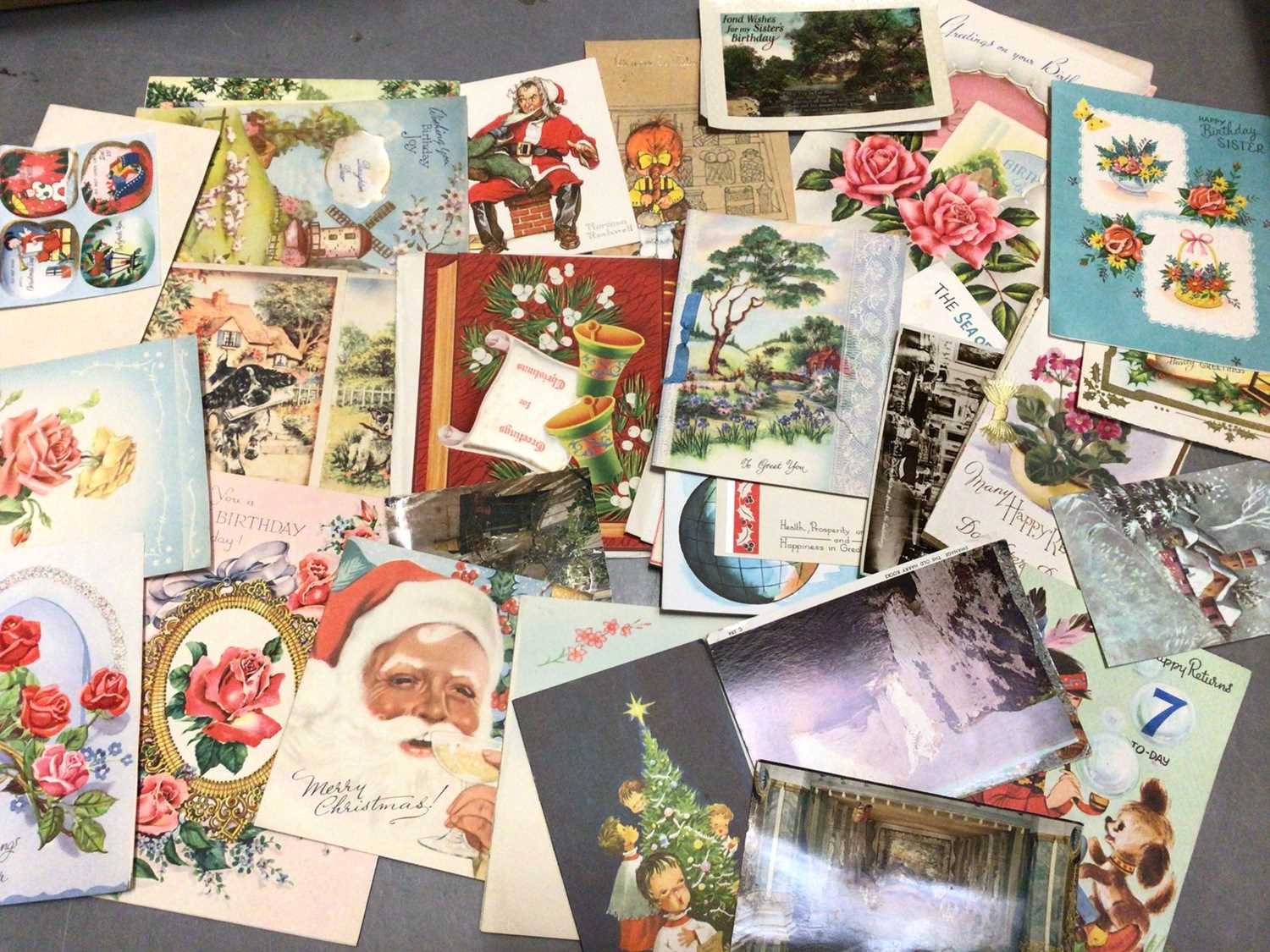 Lot 286 - Collection of vintage birthday and Christmas cards, plus various postcards