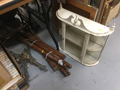 Lot 358 - Small white painted hanging display cabinet together with brackets and casters and sundries