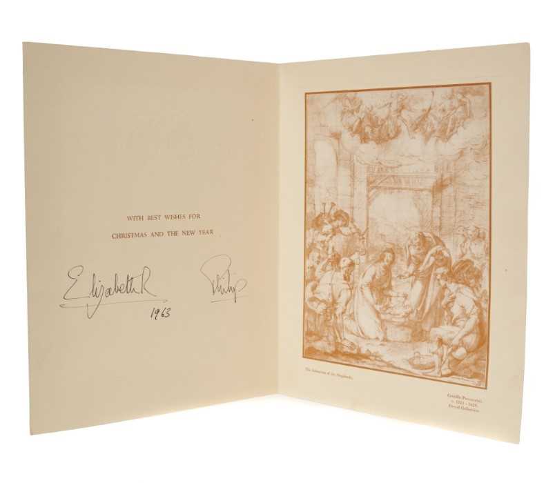 Lot 30 - H.M. Queen Elizabeth II and H.R.H. The Duke of Edinburgh - signed 1963 Christmas card with twin Royal ciphers to cover