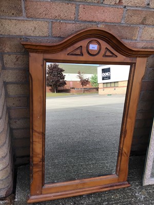 Lot 936 - Stained wooden framed mirror with arch top, 64 cm x 93 cm, plus floral framed mirror, 69 cm x 99 cm