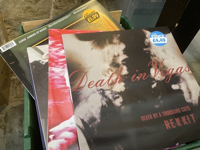 Lot 186 - A crate and a bag of mainly 12 inch singles (approximately 150) including 808 State, Crystal Method, Propellerheads, Death in Vegas, Chemical Brothers, Dust Junkies, Orbital, Bentley Rhythem Ace, C...