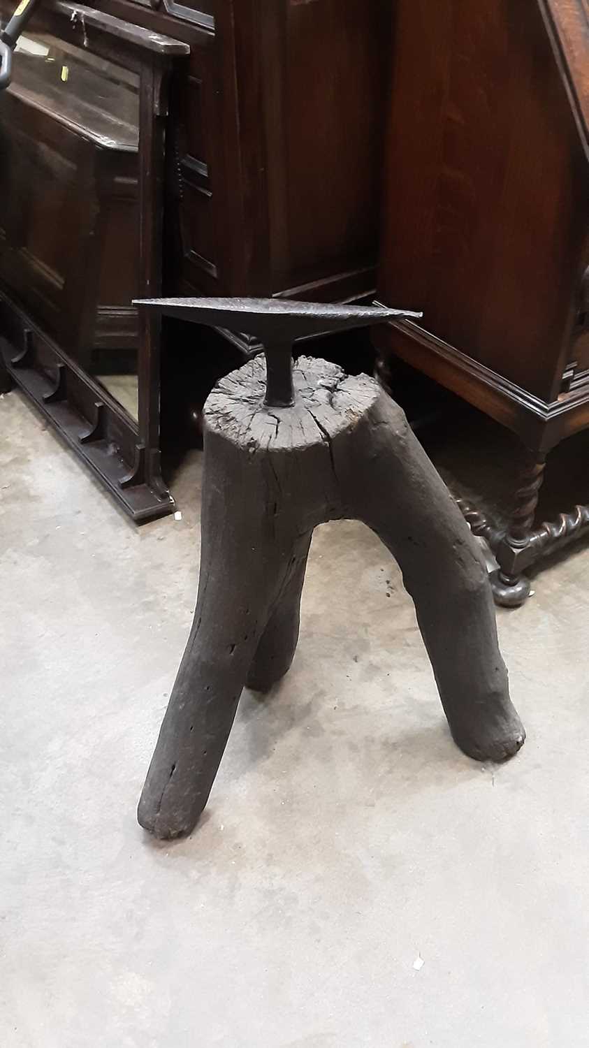 Lot 941 - 19th century anvil on sculptural tree stump stand, 78cm high