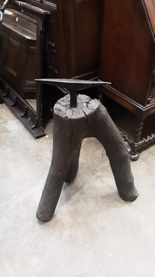 Lot 941 - 19th century anvil on sculptural tree stump stand, 78cm high