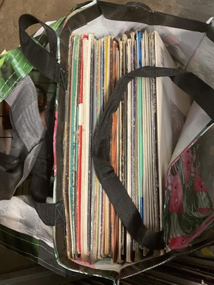 Lot 187 - One crate and two bags of mixed LP records and 12 inch singles (approximately 175 in total) including Punk and Disorderly 3 compilation, Prefab Sprout, Japan, Tubeway Army, Hue and Cry, Billy Prest...