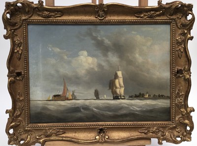 Lot 167 - Early 19th century Continental School oil on canvas - shipping off the coast, 24cm x 34.5cm, in gilt frame
