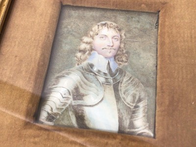 Lot 180 - 18th century portrait miniature on ivory - gentleman in Armour, identified as Marquis of Montrose