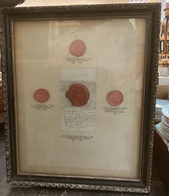 Lot 189 - Framed collection of wax seals, together with a large group of decorative pictures and prints
