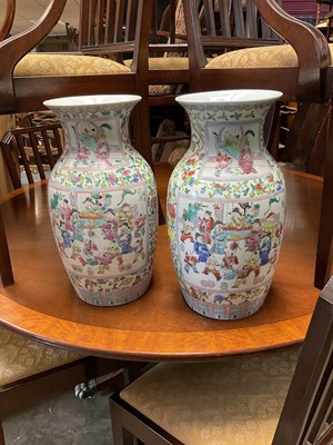 Lot 245 - Large pair of Chinese Canton porcelain baluster shape vases
