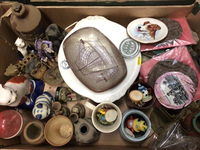 Lot 296 - Three boxes of mixed ceramics, ornaments, glass and sundries