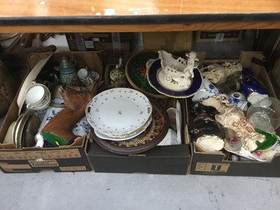 Lot 381 - Three boxes of various china and glassware to include vases, ornaments and teaware.