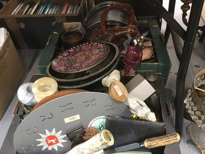 Lot 383 - Three boxes of sundry items to include cutlery sets, ice buckets in the form of military drums, lights and other items.