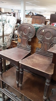 Lot 950 - Pair of Victorian oak hall chairs