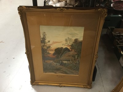 Lot 388 - Two Victorian watercolours and an oval mirror (3)