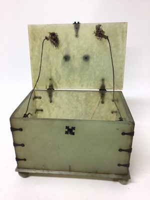 Lot 177 - Unusual 19th century steel-mounted jadeite casket, on four bun feet, 18cm across