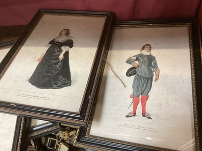 Lot 199 - Set of hand coloured engravings of 18th century portraits, together with other pictures