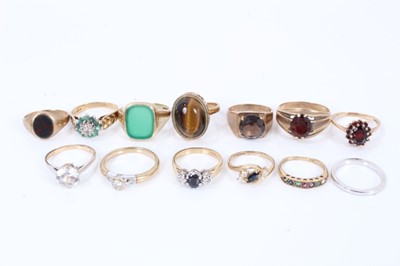 Lot 585 - Twelve 9ct gold and gem-set dress rings plus an 18ct white gold wedding ring (13)