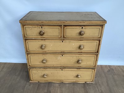 Lot 955 - Antique painted pine chest of two short and three long graduated drawers, 92cm wide, 45cm deep, 92cm high