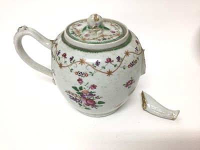 Lot 317 - Two 18th century Chinese teapots, 18th century Famille Rose bowl and 19th century Famille Rose dish
