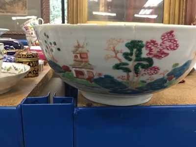 Lot 65 - 18th century Chinese export punch bowl, Pair Royal Crown Derby vases, decorative china and two pairs of table lamps