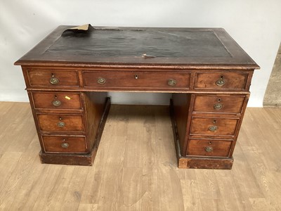 Lot 968 - Late Victorian mahogany twin pedestal desk with lined top and nine drawers below, 119.5cm wide, 72.5cm deep, 69cm high