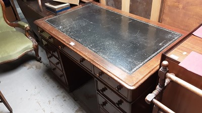 Lot 975 - Victorian mahogany twin pedestal desk with inset leather lined top and nine drawers below, 122cm wide, 75cm deep, 76cm high