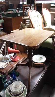 Lot 978 - Nineteenth century mahogany tilt top table on turned column and three splayed legs, 61cm wide, 48cm deep, 69cm high