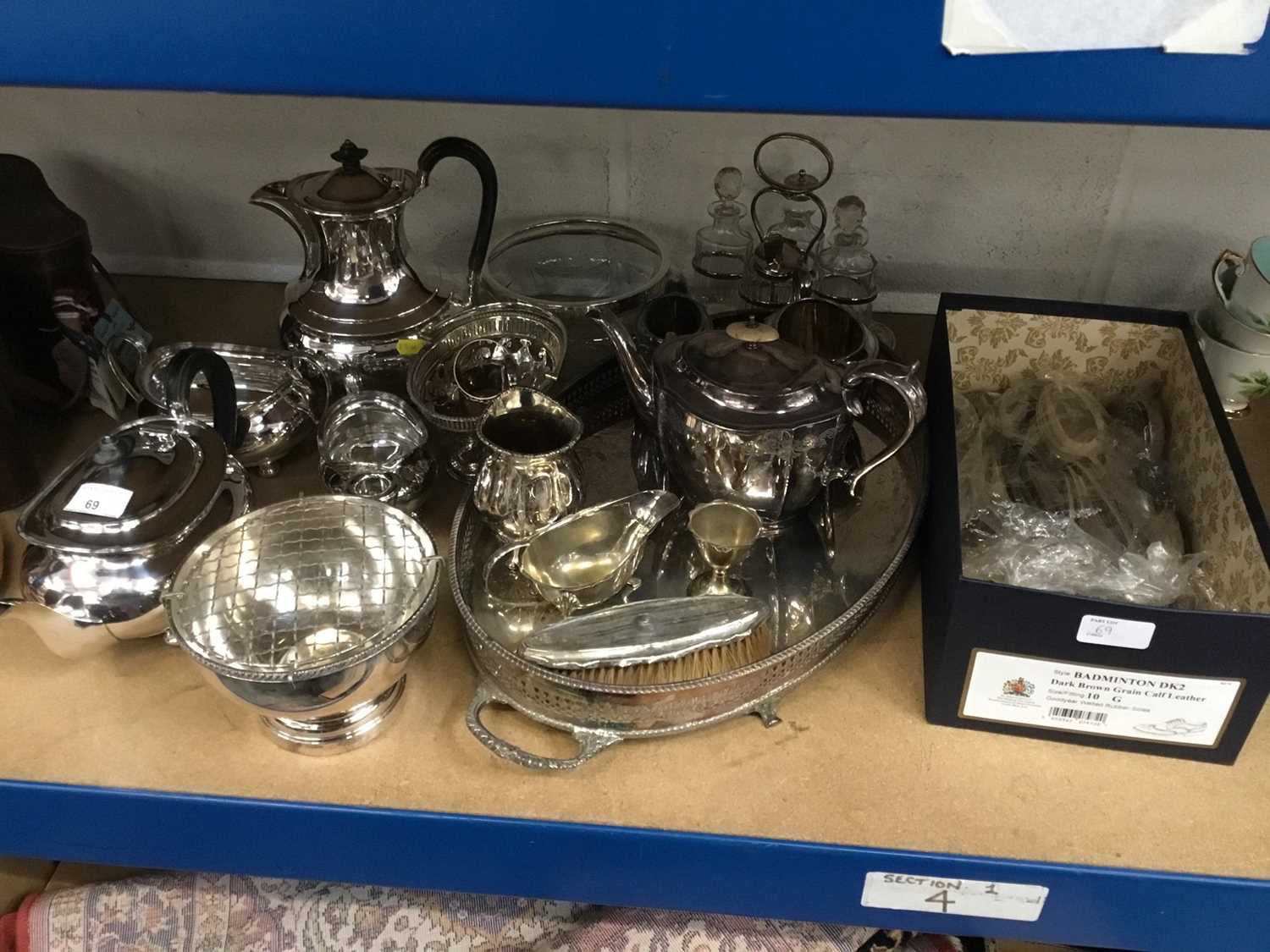 Lot 69 - Silver plated four piece tea set and lot plated ware
