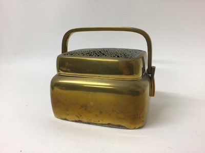 Lot 219 - 19th century Chinese brass hand warmer with pierced cover, 20cm across