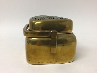 Lot 219 - 19th century Chinese brass hand warmer with pierced cover, 20cm across