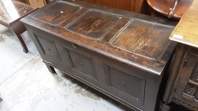 Lot 993 - Antique panelled oak coffer, 122cm wide, 52cm deep, 70cm high