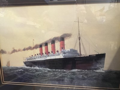 Lot 83 - Framed print of SS Mauritania and other decorative pictures