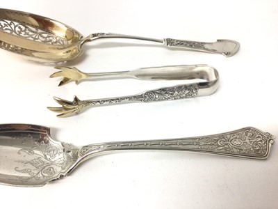 Lot 230 - Four pieces of Gorham sterling silver, including an 1872 Corinthian pattern serving spoon, another spoon, a tea spoon and a pair of sugar nips