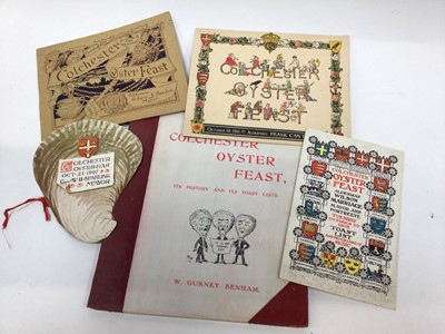 Lot 1404 - Colchester Oyster feast Menus, Toast Lists, Programmes etc. Earliest item dated 1896 then 1901,1905,1907, 1908, 1911, 1912, 1913, 1919 - 1927 and a selection from 1930's to 2000's (70+).  Plus a 19...
