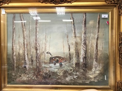 Lot 93 - Oil on canvas - winter view in glazed gilt frame