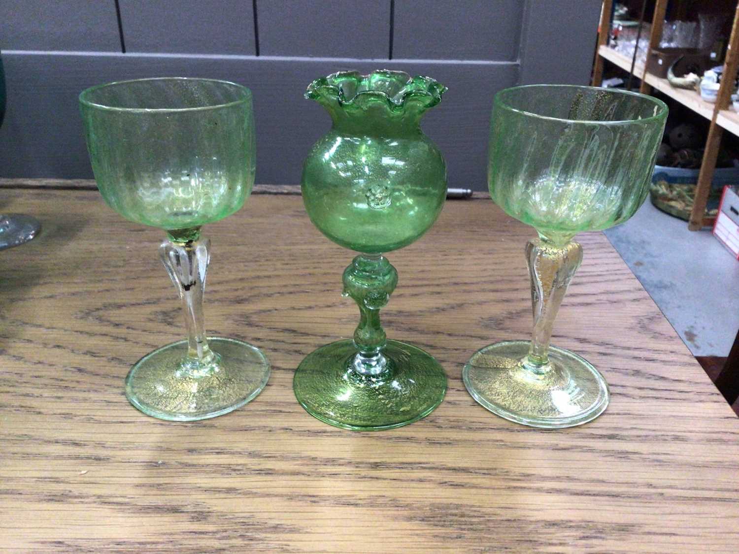 Lot 71 - Three green and gilt Venetian Salviati-style glasses