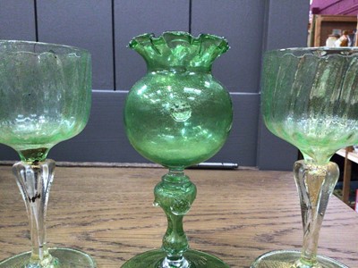 Lot 71 - Three green and gilt Venetian Salviati-style glasses