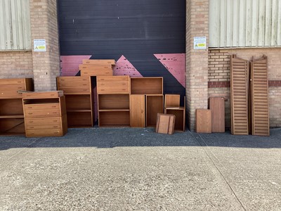 Lot 1043 - Large collection of teak Ladderax shelving