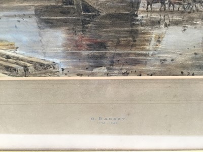 Lot 15 - G Barret (1774-1842) watercolour - unloading boats at shore, image 39cm x 28cm in glazed frame