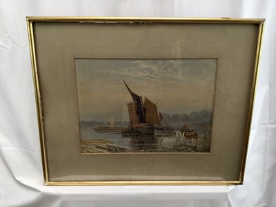 Lot 15 - G Barret (1774-1842) watercolour - unloading boats at shore, image 39cm x 28cm in glazed frame