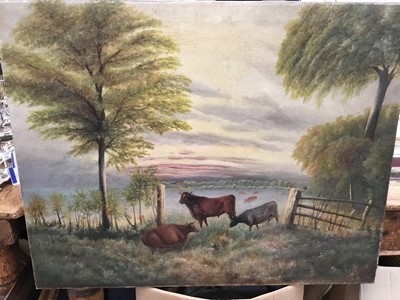 Lot 107 - GHT, oil on canvas - cattle in landscape , signed with initials